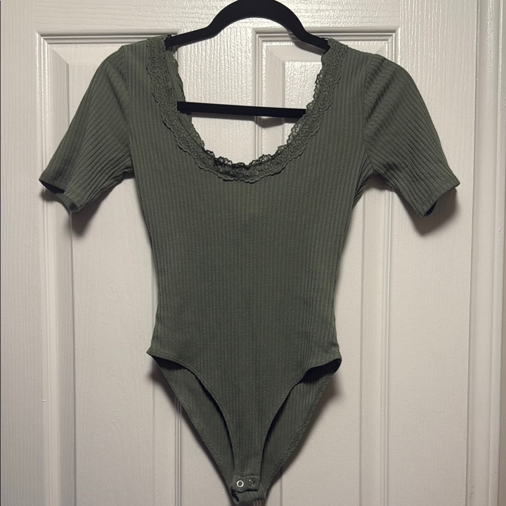 Forever 21 Olive Lace-Trimmed Bodysuit